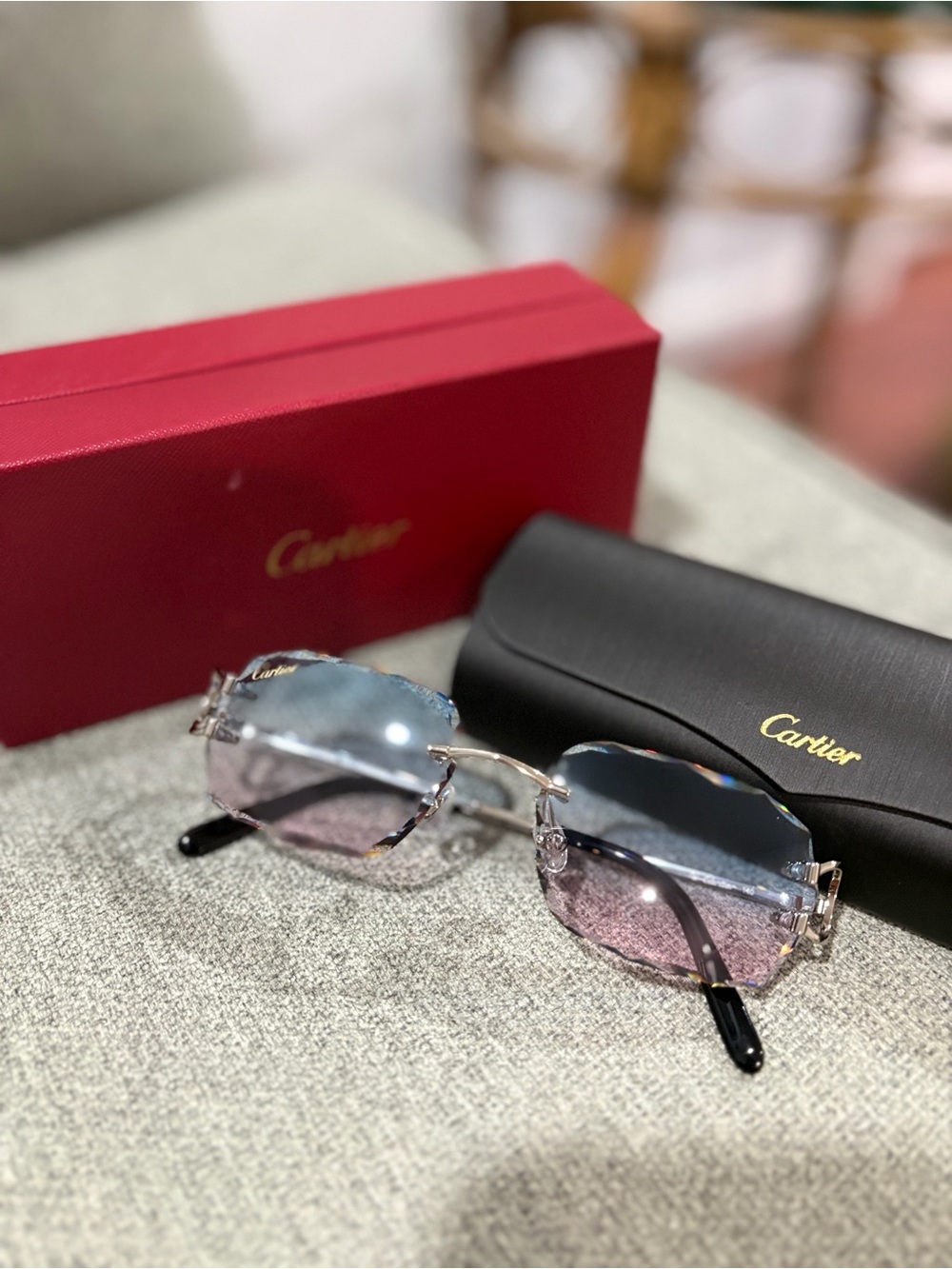 Cartier Gradient Blue-Pink Rimless Sunglasses - Picture 2 of 11